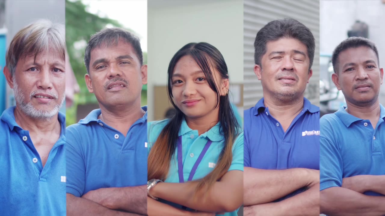 Megatransport drivers, helpers and staff in company uniforms
